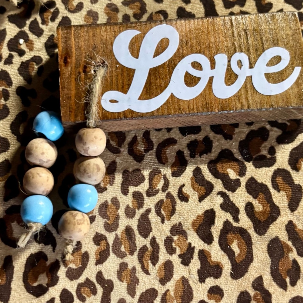 NWT….Rustic Wooden 'Love' Block with Beaded Accent shelf sitter